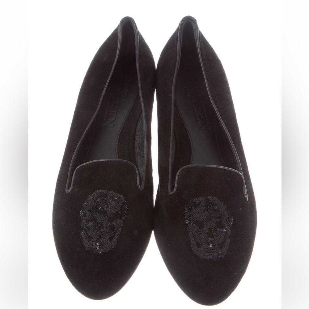 Alexander McQueen Black Suede Skull Loafers. Size 40 (fits 9.5 - 10)